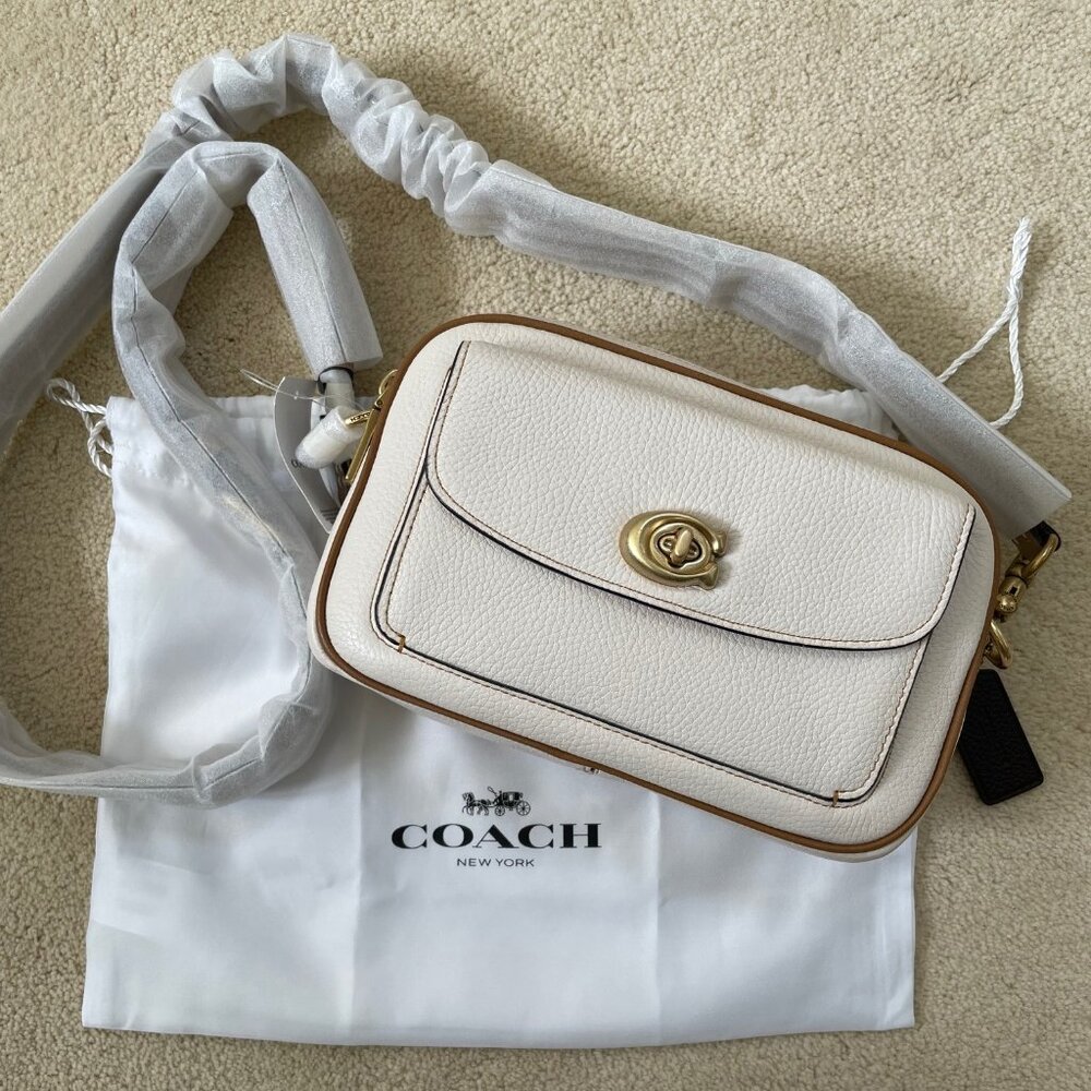Coach Color-Block Leather Crossbody Williow Camera Bag. White Chalk Multi-Color